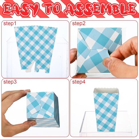 Mooliwe 60 Pcs County Fair Popcorn Boxes Red and White Gingham Treat Snack Containers Carnival French Fry Paper Holder for Carnival Birthday Party Rustic Farm Barnyard Movie Night Supplies in Kuwait