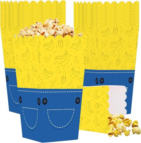 Mini Jeans Popcorn Bucket 20 PCS Reusable Paper Popcorn Chip Snack Containers Boxes Yellow Blue Themed Movie Birthday Party Favors in Kuwait