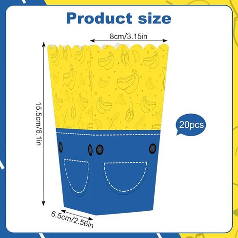 Mini Jeans Popcorn Bucket 20 PCS Reusable Paper Popcorn Chip Snack Containers Boxes Yellow Blue Themed Movie Birthday Party Favors in Kuwait