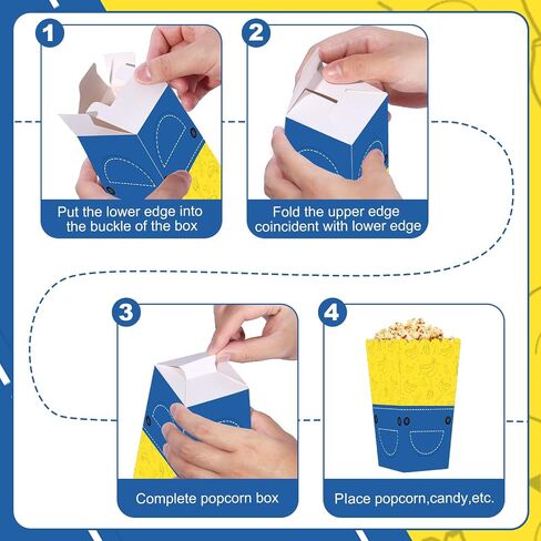 Mini Jeans Popcorn Bucket 20 PCS Reusable Paper Popcorn Chip Snack Containers Boxes Yellow Blue Themed Movie Birthday Party Favors in Kuwait