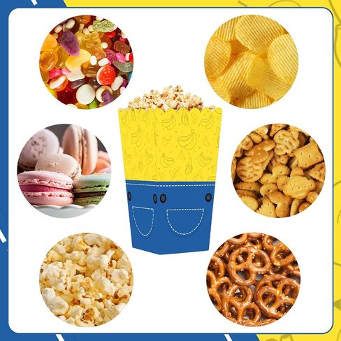 Mini Jeans Popcorn Bucket 20 PCS Reusable Paper Popcorn Chip Snack Containers Boxes Yellow Blue Themed Movie Birthday Party Favors in Kuwait