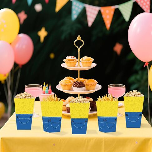 Mini Jeans Popcorn Bucket 20 PCS Reusable Paper Popcorn Chip Snack Containers Boxes Yellow Blue Themed Movie Birthday Party Favors in Kuwait