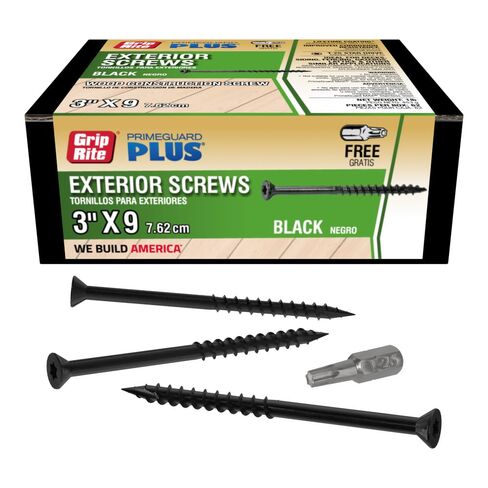 Grip-Rite PrimeGuard Plus Premium Deck Screws for Outdoor Projects - Bugle Head - T-25 Star Drive - Coarse Thread Wood Screws - 9 x 3-1 Lb Box - Black - L3STBL1 in Kuwait