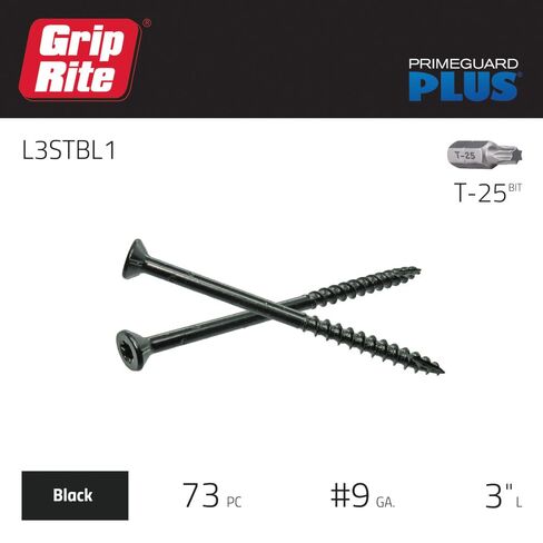 Grip-Rite PrimeGuard Plus Premium Deck Screws for Outdoor Projects - Bugle Head - T-25 Star Drive - Coarse Thread Wood Screws - 9 x 3-1 Lb Box - Black - L3STBL1 in Kuwait