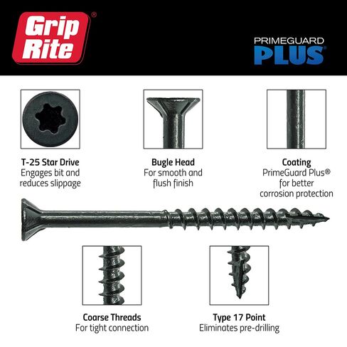 Grip-Rite PrimeGuard Plus Premium Deck Screws for Outdoor Projects - Bugle Head - T-25 Star Drive - Coarse Thread Wood Screws - 9 x 3-1 Lb Box - Black - L3STBL1 in Kuwait