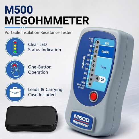M500 Megohmmeter,Compatible with Supco M500 Electronic Megohmmeter,0 to 1000 Megohms,for HVAC,Motors,Refrigerator Compressors,500 Volts Megohmmeter,Portable Appliances,with Soft Case Insulation Tester in Kuwait