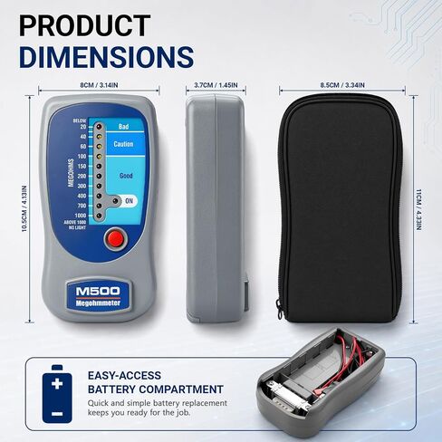 M500 Megohmmeter,Compatible with Supco M500 Electronic Megohmmeter,0 to 1000 Megohms,for HVAC,Motors,Refrigerator Compressors,500 Volts Megohmmeter,Portable Appliances,with Soft Case Insulation Tester in Kuwait