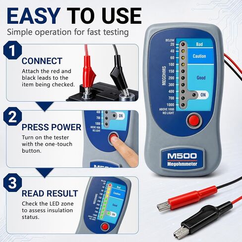 M500 Megohmmeter,Compatible with Supco M500 Electronic Megohmmeter,0 to 1000 Megohms,for HVAC,Motors,Refrigerator Compressors,500 Volts Megohmmeter,Portable Appliances,with Soft Case Insulation Tester in Kuwait