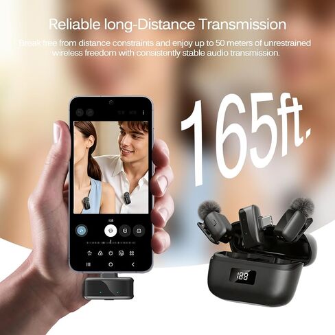 Wireless Lavalier Microphone for iPhone Android, Plug & Play Clip-On Mini Mic with Noise Cancellation, 2.4GHz Wireless Recording, Charging Case, for TikTok YouTube Live Streaming Interview in Kuwait
