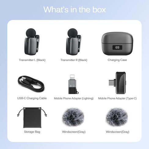 Wireless Lavalier Microphone for iPhone Android, Plug & Play Clip-On Mini Mic with Noise Cancellation, 2.4GHz Wireless Recording, Charging Case, for TikTok YouTube Live Streaming Interview in Kuwait