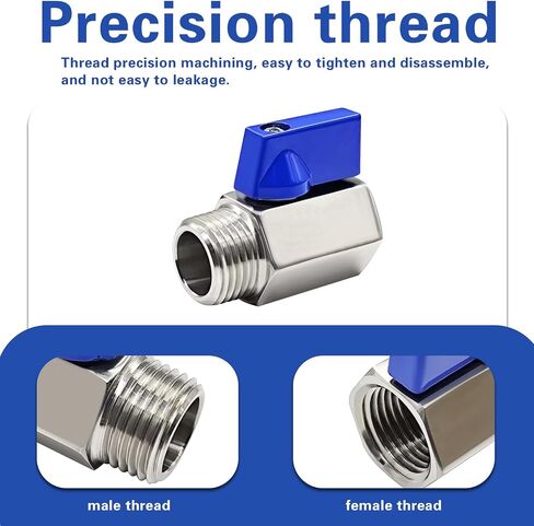 304 Stainless Steel Mini Ball Valve 3/4" NPT Female x Male Thread Shut Off Valve for Water,Oil and Gas 2PCS in Kuwait