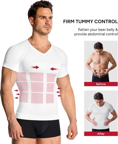 Nebility Compression Shirt Men Shapewear V-Neck Short Sleeve Body Shaper Slimming Undershirt Tummy Control in Kuwait