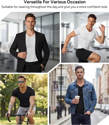 Nebility Compression Shirt Men Shapewear V-Neck Short Sleeve Body Shaper Slimming Undershirt Tummy Control in Kuwait