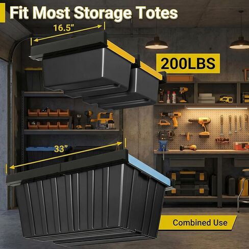 Overhead Garage Storage Rack,Garage Ceiling Storage 3 Rails Set, Overhead Storage Rack to Hold 2 Plastic Totes, Metal Ceiling Racks for Garage Storage to Free Up Floor Space, Garage Organizer System in Kuwait