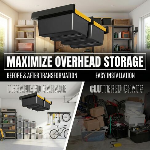 Overhead Garage Storage Rack,Garage Ceiling Storage 3 Rails Set, Overhead Storage Rack to Hold 2 Plastic Totes, Metal Ceiling Racks for Garage Storage to Free Up Floor Space, Garage Organizer System in Kuwait