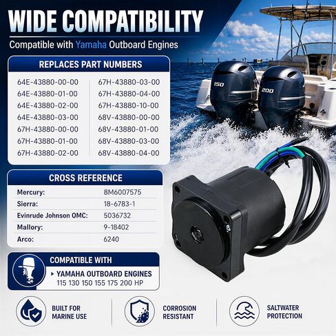 68V-43880-00 Tilt Trim Motor Compatible with Yamaha 115-225HP F115 F150, Replaces 64E-43880 67H-43880 Series in Kuwait