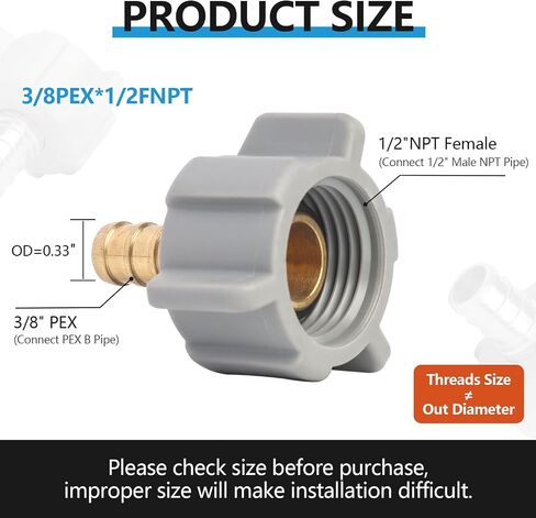 WiseWater 5 قطع 3/8 بوصة PEX-B إلى 1/2 بوصة محول دوار NPT أنثى، معتمد من NSF/ANSI 61 لمياه الشرب، تجهيزات PEX نحاسية مع حلقات تجعيد نحاسية ومشابك للسباكة RV، وخطوط المياه in Kuwait