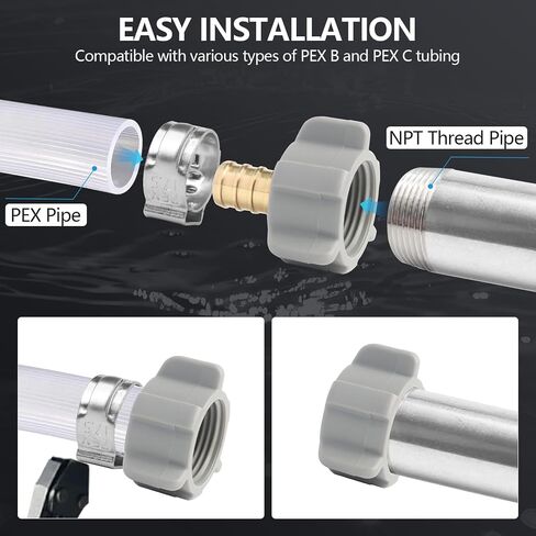 WiseWater 5 قطع 3/8 بوصة PEX-B إلى 1/2 بوصة محول دوار NPT أنثى، معتمد من NSF/ANSI 61 لمياه الشرب، تجهيزات PEX نحاسية مع حلقات تجعيد نحاسية ومشابك للسباكة RV، وخطوط المياه in Kuwait