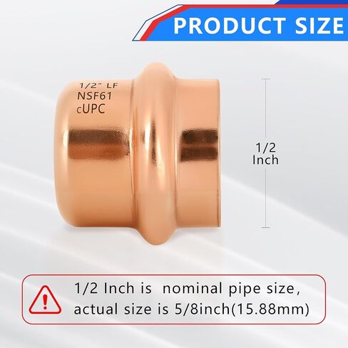 10-Pack YVSKM 1/2" Copper Press Cap, Lead-Free Copper Pipe Fitting End Cap for Press Plumbing Systems, Hot & Cold Water, Potable Water Applications in Kuwait