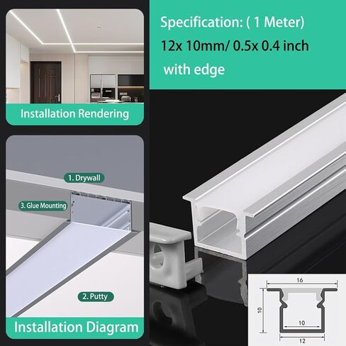 Led Channel 1/2 Inch Wide, Aluminum Channel for Led Strip Lightsled Channel Corner 1M/3.3Ft, T Shape LED Recessed Strip Light Diffuser Profile Extruison, 5Pack in Saudi Arabia