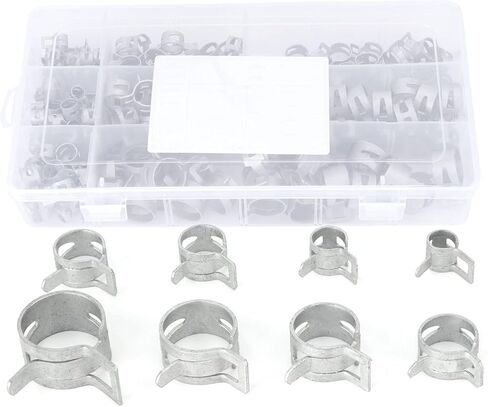 160PCS Hose Clamps Spring Hose Clamp Stainless Steel Double Wire Spring Clips Kit Irrigation Pipe Clips for Automotive Radiator Plumbing Fuel Line Garden and Water Pipe Connections in Kuwait