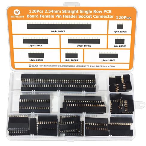 120Pcs 2.54mm Female Pin Header kit, Straight Single Row PCB Board Female Pin Header Socket Connector Strip in Kuwait