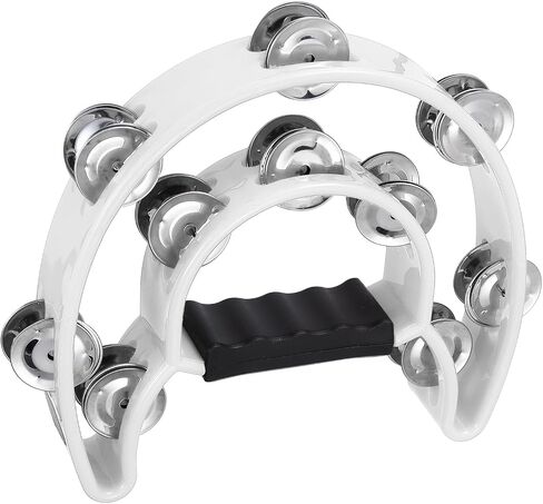 MECCANIXITY Plastic Tambourine, Half Moon Double Row Metal Bells Handheld Tambourines Rhythm Instruments Percussion Musical Instruments for Adults Beginner Performance Party, Silver in Kuwait