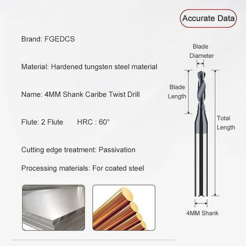 1pc High-Precision 4mm Shank Carbide Alloy Twist Drill Bit - 50mm Length for CNC Metal Drilling(D1.2X8XD4X50L) in Kuwait
