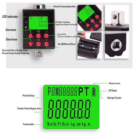Digital Torsion Meter 3/4 Inch Electronic Torsion Wrench Adapter 10-1000 N.m 5 Units 10 Sets Preset Audible Visual Prompt in Kuwait