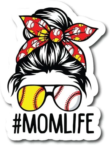 #Mom Life | Messy Bun | Softball | Baseball| Sports |Great Gift Idea|Decal Sticker|2 Pack|5 Inch Stickers|S10791 in Kuwait