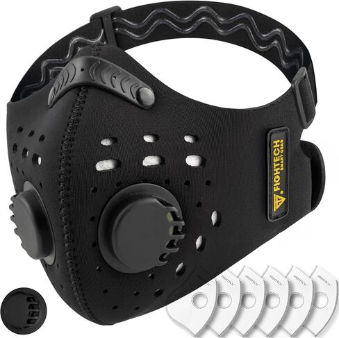 قناع الغبار من FIGHTECH - قناع وجه قابل لإعادة الاستخدام مع مرشحات كربون وصمامات هواء للأعمال الخشبية والبناء والنقل in Kuwait
