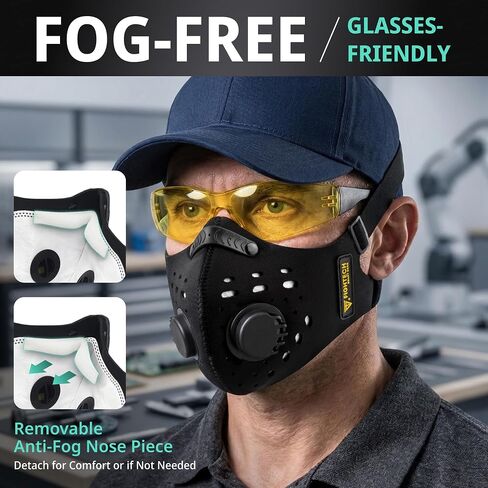 قناع الغبار من FIGHTECH - قناع وجه قابل لإعادة الاستخدام مع مرشحات كربون وصمامات هواء للأعمال الخشبية والبناء والنقل in Kuwait