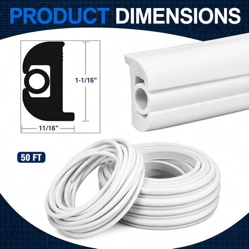 DaisyInner 50ft Boat Rub Rail Kit with Vinyl Insert Marine Grade Flexible Rub Rail for Boats 1-1/16" x 11/16" Heavy Duty Boat Bumper Strip Replacement UV & Saltwater Resistant Dock Protection White in Kuwait