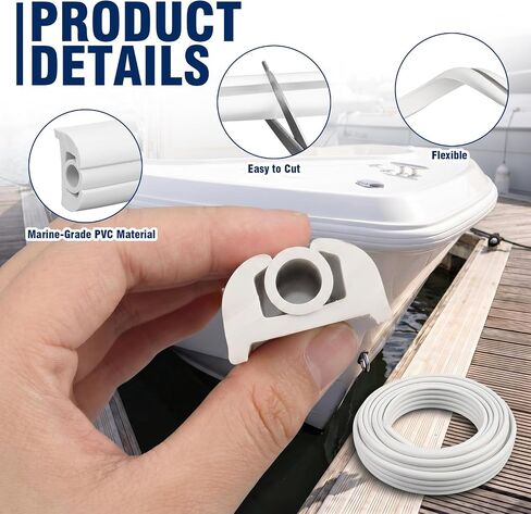 DaisyInner 50ft Boat Rub Rail Kit with Vinyl Insert Marine Grade Flexible Rub Rail for Boats 1-1/16" x 11/16" Heavy Duty Boat Bumper Strip Replacement UV & Saltwater Resistant Dock Protection White in Kuwait
