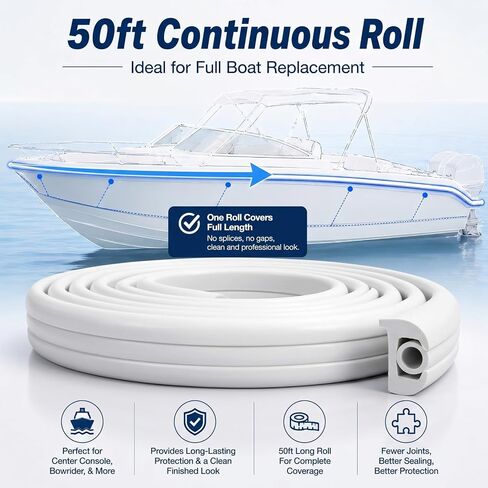 DaisyInner 50ft Boat Rub Rail Kit with Vinyl Insert Marine Grade Flexible Rub Rail for Boats 1-1/16" x 11/16" Heavy Duty Boat Bumper Strip Replacement UV & Saltwater Resistant Dock Protection White in Kuwait