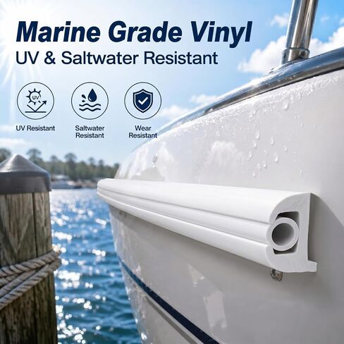 DaisyInner 50ft Boat Rub Rail Kit with Vinyl Insert Marine Grade Flexible Rub Rail for Boats 1-1/16" x 11/16" Heavy Duty Boat Bumper Strip Replacement UV & Saltwater Resistant Dock Protection White in Kuwait