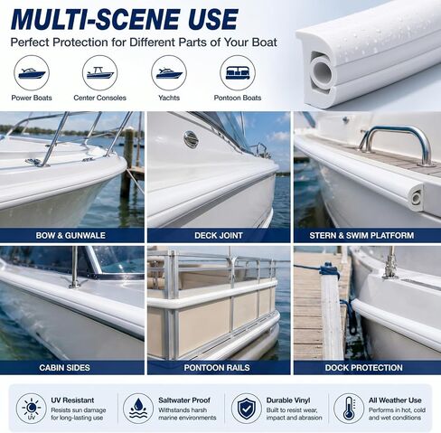 DaisyInner 50ft Boat Rub Rail Kit with Vinyl Insert Marine Grade Flexible Rub Rail for Boats 1-1/16" x 11/16" Heavy Duty Boat Bumper Strip Replacement UV & Saltwater Resistant Dock Protection White in Kuwait