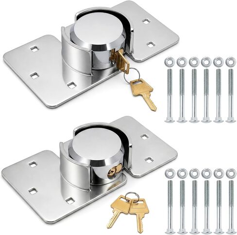 Lawei 2 Pack Van Door Lock, 73MM Heavy Duty Hidden Shackle Puck Lock with Hasp, Solid Steel Door Locks with 4 Keys for Vans, Trucks, Gates, Trailer, Garage, Cargo & Sliding Van, 6-Pin Brass Cylinder in Kuwait