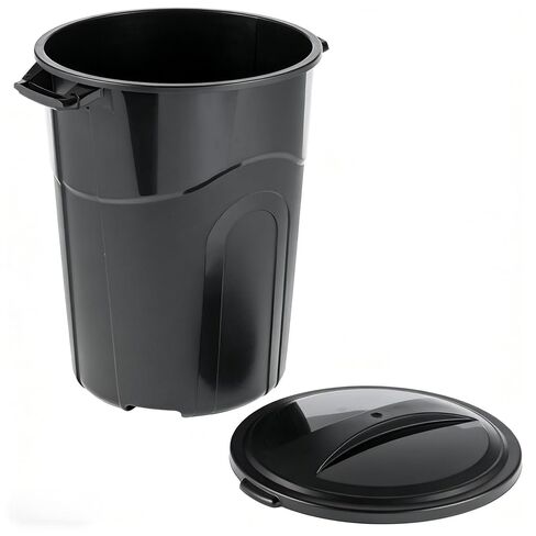 32 Gallon Plastic Trash Can with Locking Lid & Built-in Handles, Black | Weather resistant build, odor blocking seal, smooth wipe-clean surface, fits garage patio office indoor outdoor use in Kuwait