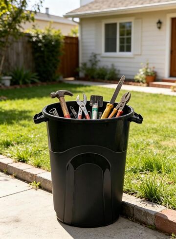 32 Gallon Plastic Trash Can with Locking Lid & Built-in Handles, Black | Weather resistant build, odor blocking seal, smooth wipe-clean surface, fits garage patio office indoor outdoor use in Kuwait