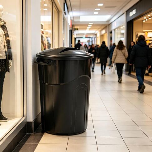 32 Gallon Plastic Trash Can with Locking Lid & Built-in Handles, Black | Weather resistant build, odor blocking seal, smooth wipe-clean surface, fits garage patio office indoor outdoor use in Kuwait