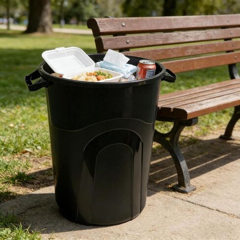 32 Gallon Plastic Trash Can with Locking Lid & Built-in Handles, Black | Weather resistant build, odor blocking seal, smooth wipe-clean surface, fits garage patio office indoor outdoor use in Kuwait