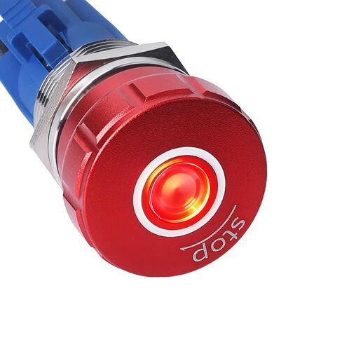 APIELE مفتاح ضغط إيقاف الطوارئ 1NO1NC 250V 5A مفتاح زر ضغط إيقاف الطوارئ الأحمر مع محطات توصيل سريعة (LED أخضر، 22 مم) in Kuwait