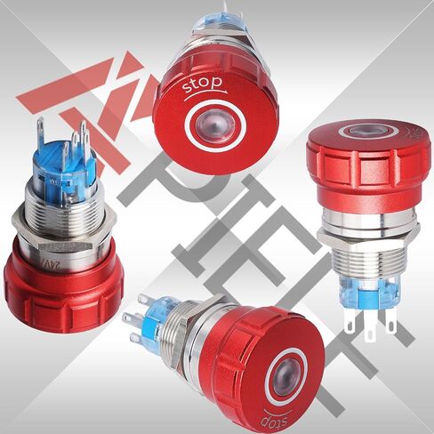 APIELE مفتاح ضغط إيقاف الطوارئ 1NO1NC 250V 5A مفتاح زر ضغط إيقاف الطوارئ الأحمر مع محطات توصيل سريعة (LED أخضر، 22 مم) in Saudi Arabia