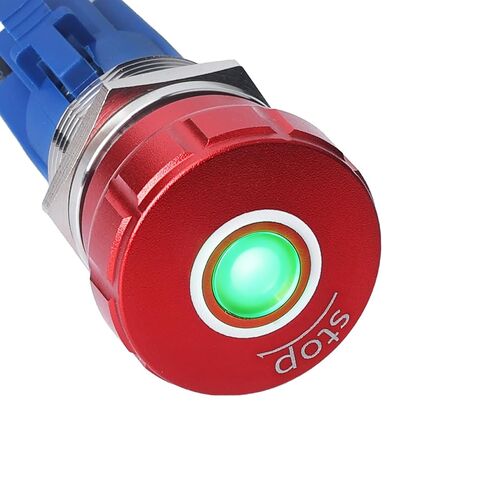 APIELE مفتاح ضغط إيقاف الطوارئ 1NO1NC 250V 5A مفتاح زر ضغط إيقاف الطوارئ الأحمر مع محطات توصيل سريعة (LED أخضر، 22 مم) in Saudi Arabia