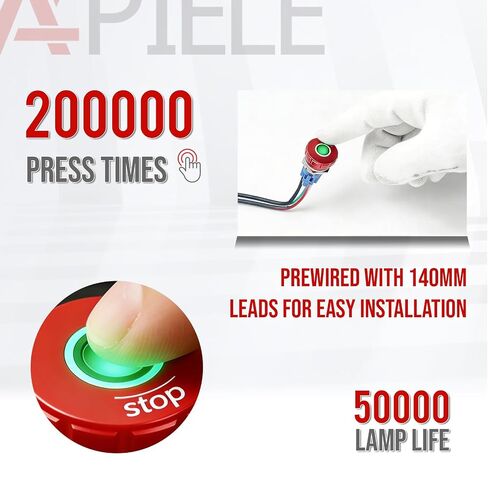 APIELE مفتاح ضغط إيقاف الطوارئ 1NO1NC 250V 5A مفتاح زر ضغط إيقاف الطوارئ الأحمر مع محطات توصيل سريعة (LED أخضر، 22 مم) in Saudi Arabia