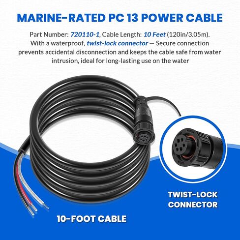 PC 13 Power Cable Replace for Humminbird 720110-1, for APEX, XPLORE, MEGA Live Imaging, Marine-Rated Power Cable w/Twist-Lock Connector, 10ft. Cable in Kuwait