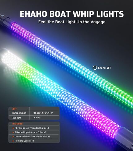 Ehaho 400% أكثر سطوعًا 3FT ضوء ملاحة للقارب مع تطبيق بلوتوث وجهاز تحكم عن بعد، ألوان DIY و700+ أنماط عرض NavLight مع عمود عالي التحمل 1.5 بوصة، مرساة تشغيل ضوء صارم للقوارب in Kuwait