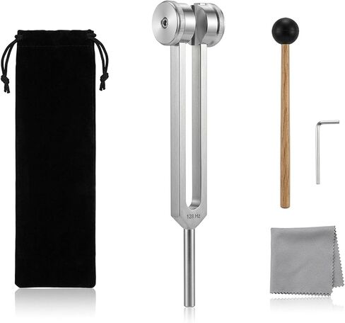 128Hz Aluminum Weighted Tuning Fork Set with Mallet, Carrying Bag, Cleaning Cloth and Hex Key, Sound Healing Frequency Therapy Tool for Meditation, Relaxation, Wellness and Energy Work in Kuwait