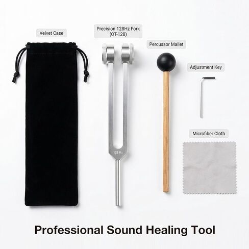 128Hz Aluminum Weighted Tuning Fork Set with Mallet, Carrying Bag, Cleaning Cloth and Hex Key, Sound Healing Frequency Therapy Tool for Meditation, Relaxation, Wellness and Energy Work in Kuwait